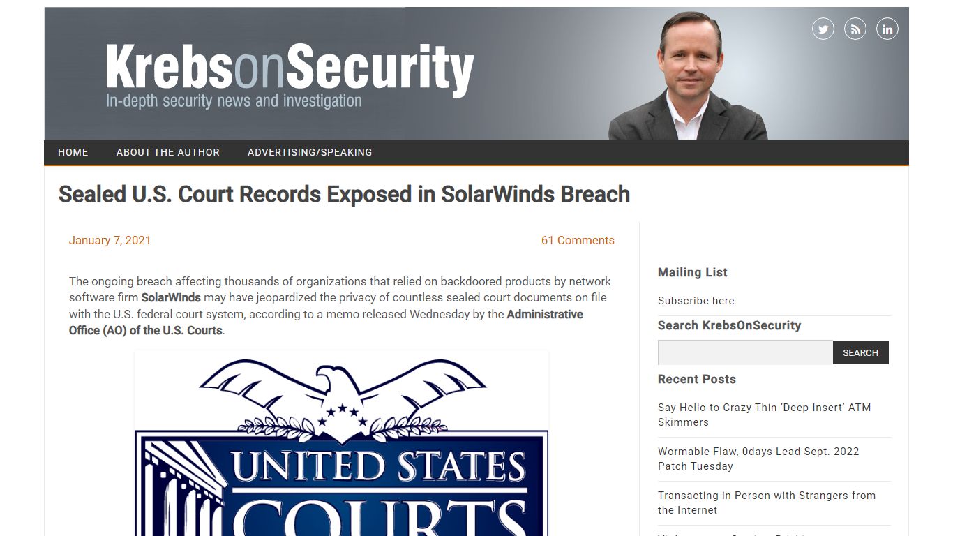 Sealed U.S. Court Records Exposed in SolarWinds Breach