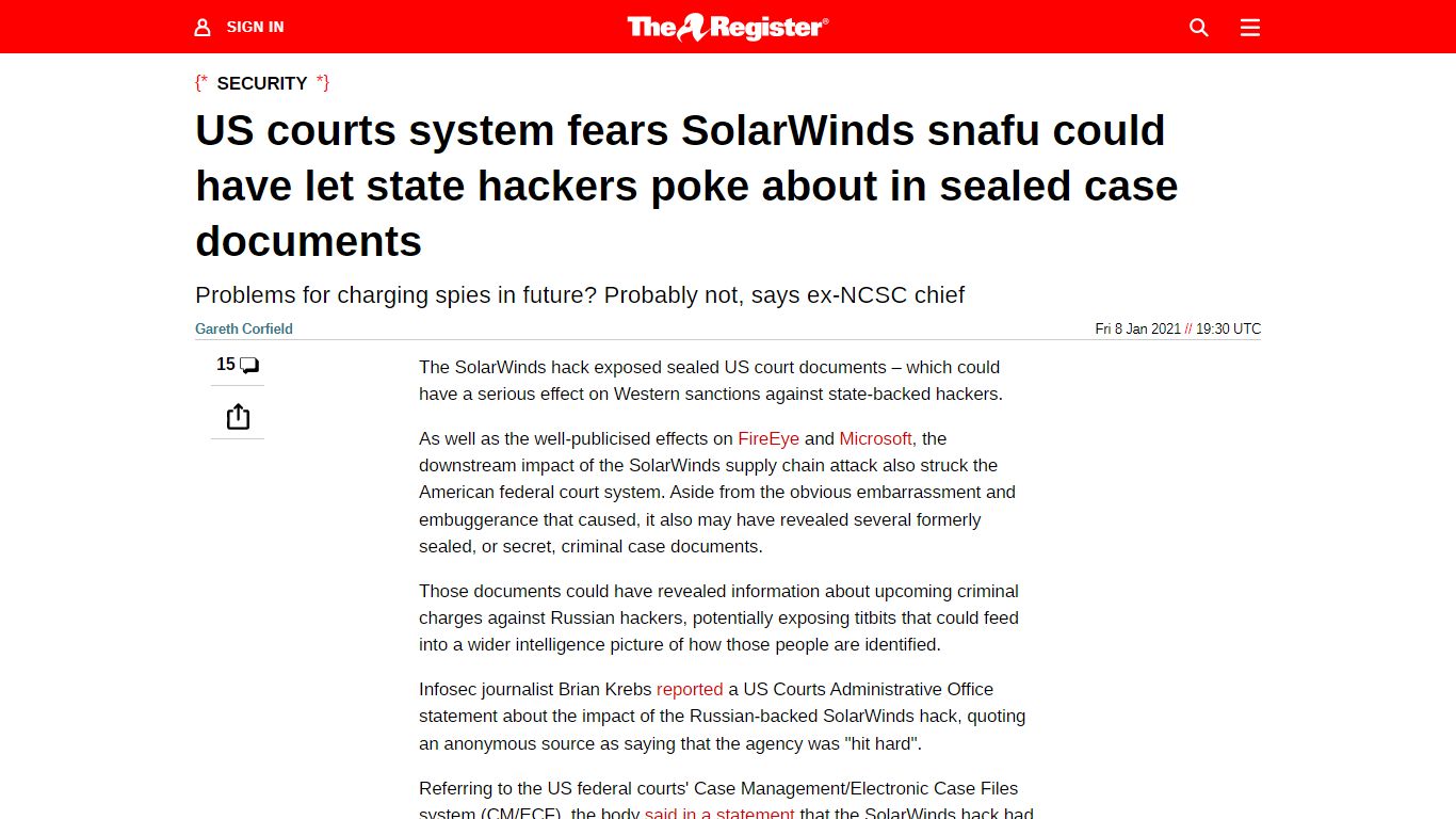 US courts system fears SolarWinds snafu could have let state hackers ...